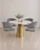 Chaise de salle à manger en velours aux pieds dorés