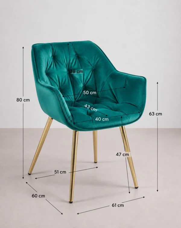 Chaise rembourrée de velours avec des pieds dorés