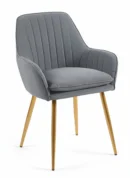 silla de comedor polipiel gris patas doradas