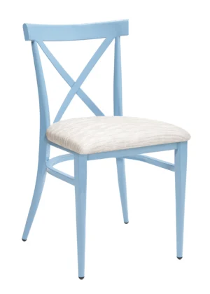 silla tapizada azul comedor