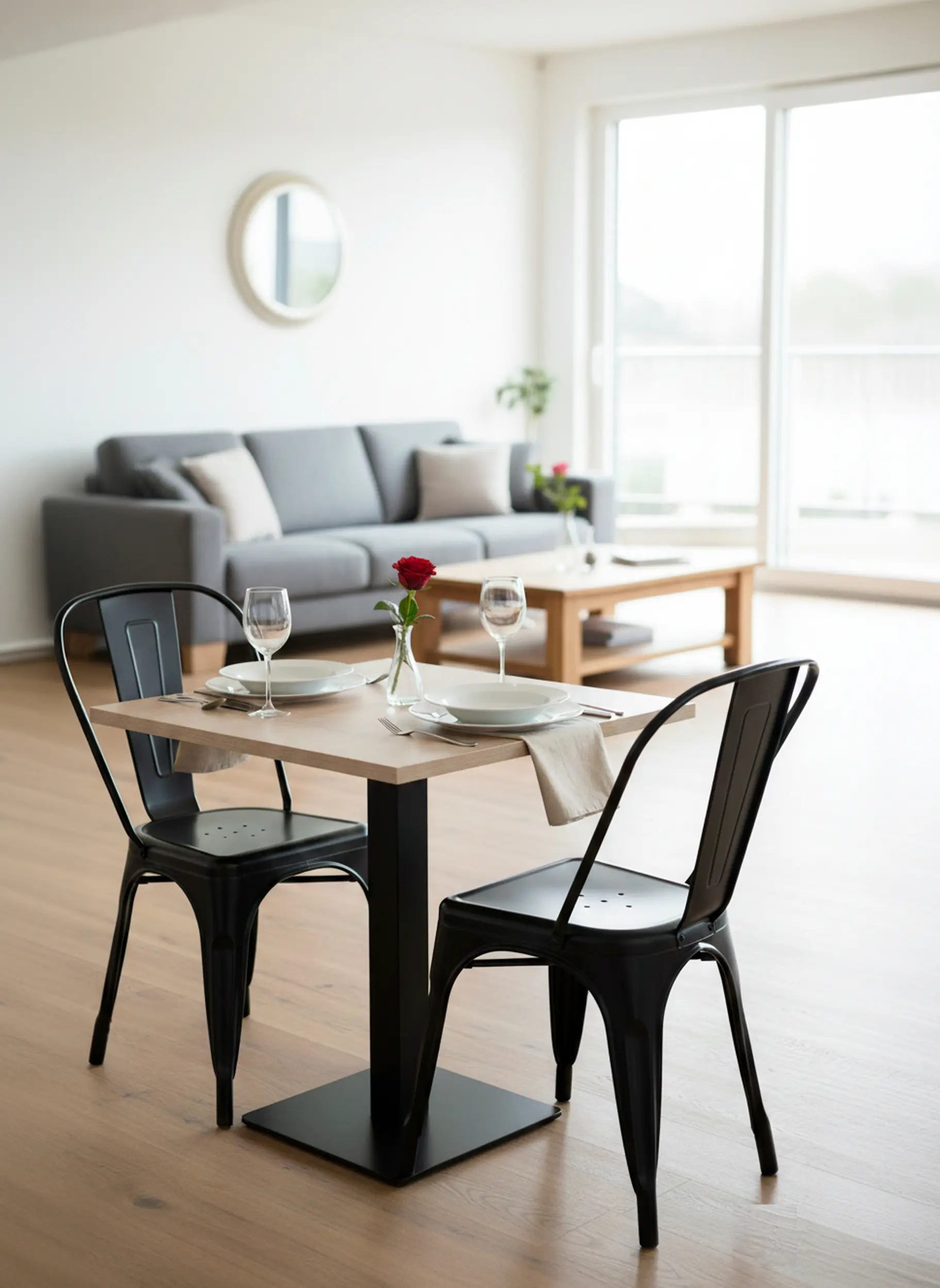 sillas y mesa pie central