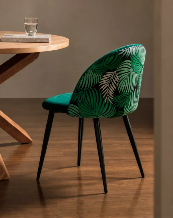 chaise rembourrée en velours vert floral