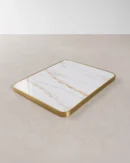 Tablero mesa cuadrado piedra sinterizada marmol blanco con sillas