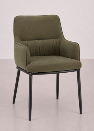 silla tapizada verde comedor reposabrazos