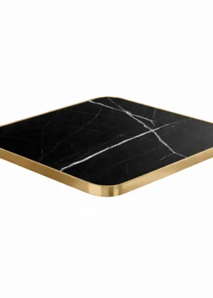 Tablero Mesa Contract Multicapa Mármol Negro Canto Dorado