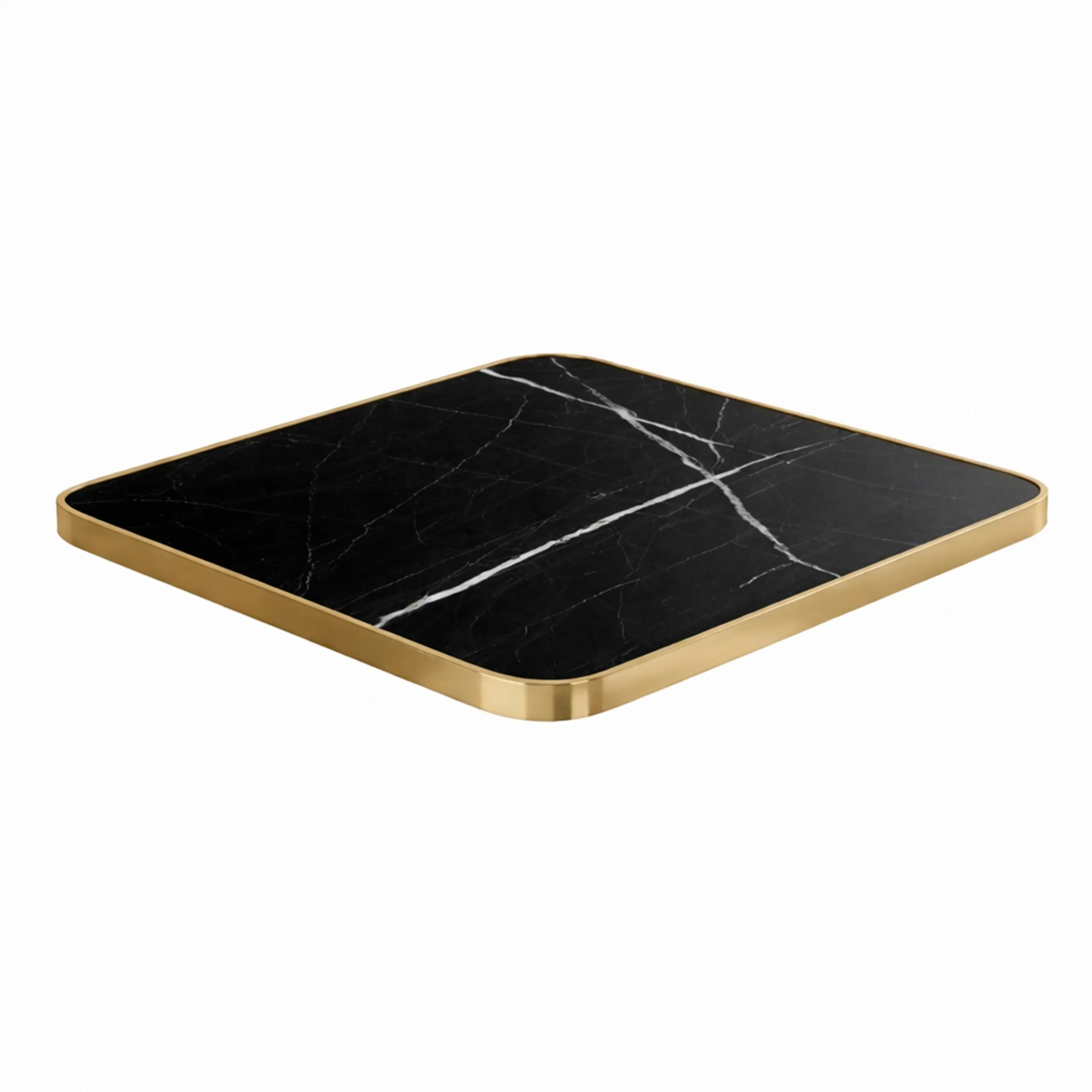Tablero Mesa Contract Multicapa Mármol Negro Canto Dorado