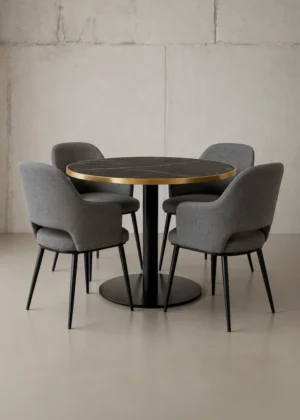 Set comedor Mesa Redonda Mármol Negro y Sillas Ambala