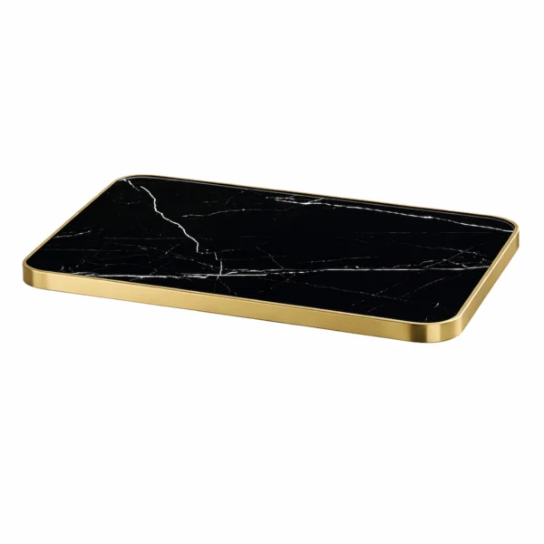 Plateau de Table Contract Marbre Noir Pierre Frittée Brillant