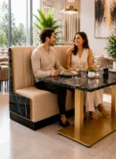 banco corrido con mesa rectangular