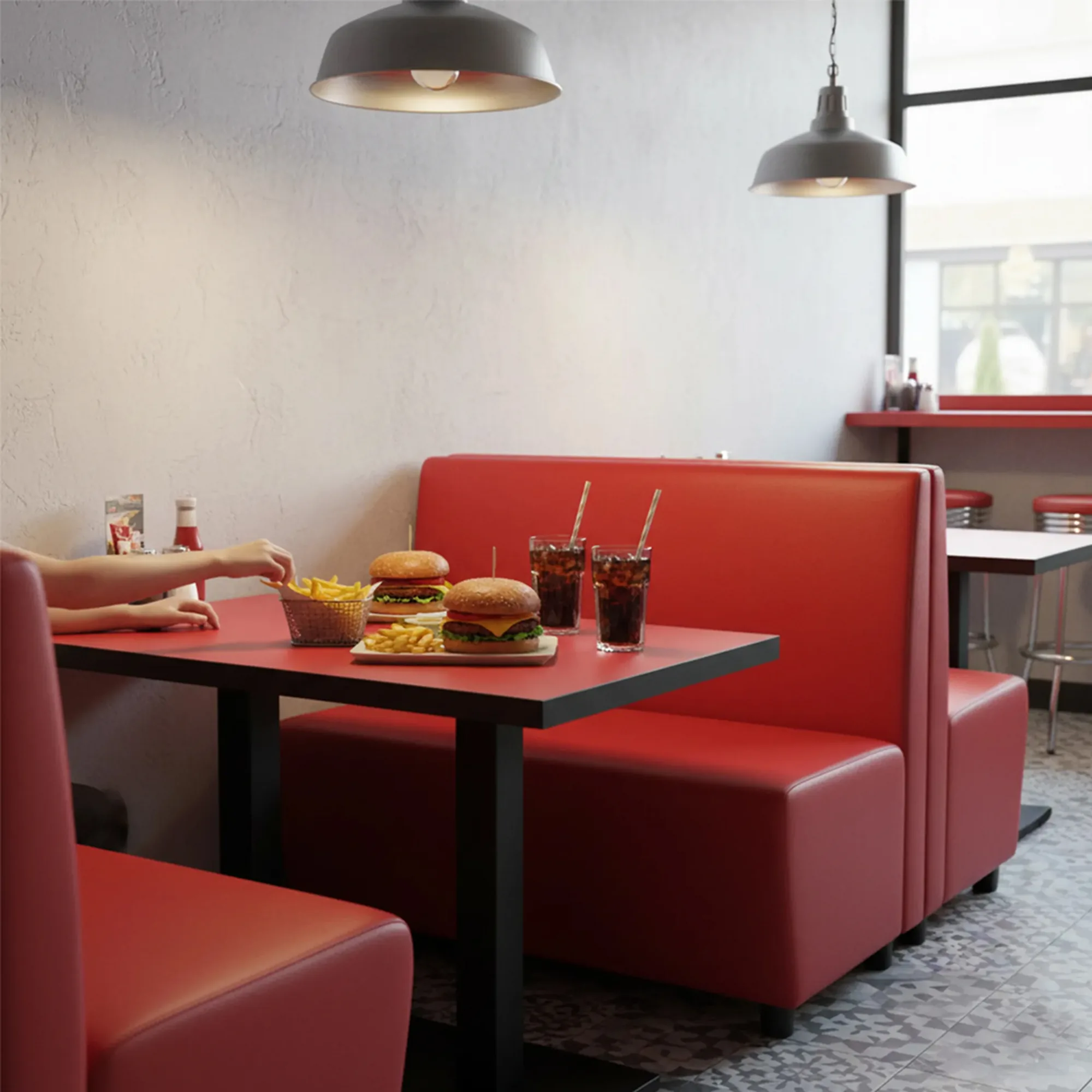 Banco Corrido de Restaurante Boma Polipiel Rojo para Uso Profesional - Imagen 2