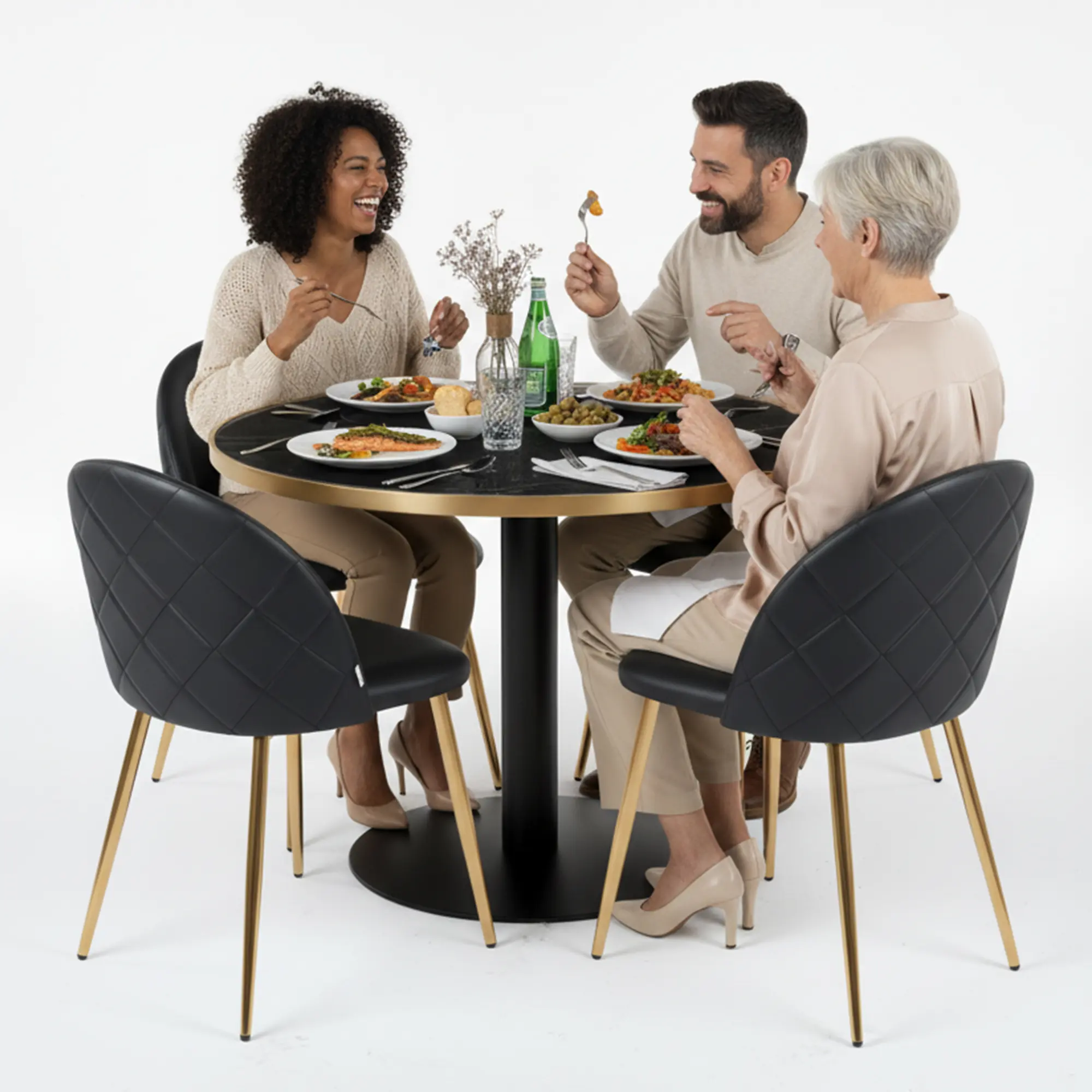Conjunto Mesa Contract Redonda y Silla Profesionals Ambala Mármol Negro - Imagen 2