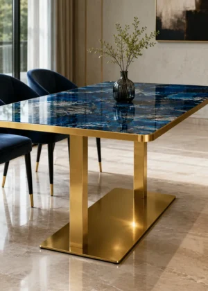 mesa comedor tablero mesa piedra sinterizada marmol azul rectangular