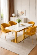mesa rectangular piedra sinterizada marmol blanco brillo hossteleria