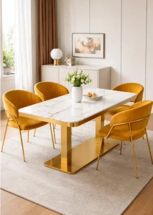 mesa rectangular piedra sinterizada marmol blanco brillo hossteleria