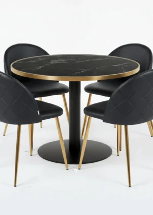 Conjunto Mesa Contract Redonda y Silla Profesionals Ambala Mármol Negro