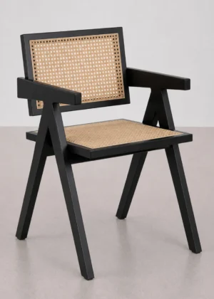 silla madera y ratan negro