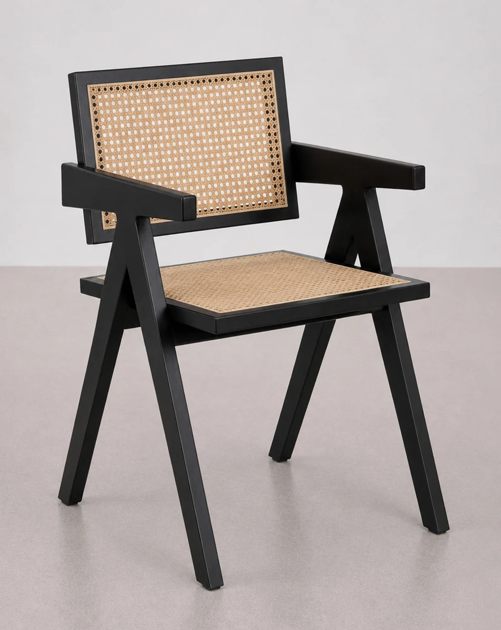 silla madera y ratan negro