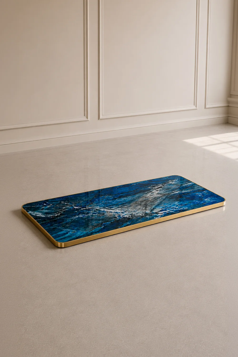 tablero mesa piedra sinterizada marmol azul rectangular
