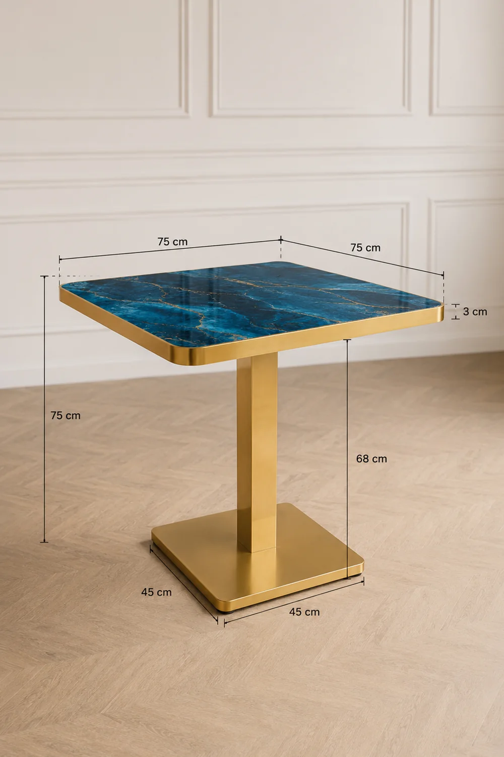 tablero mesa piedra sinterizada marmol azul cuadrada medidas