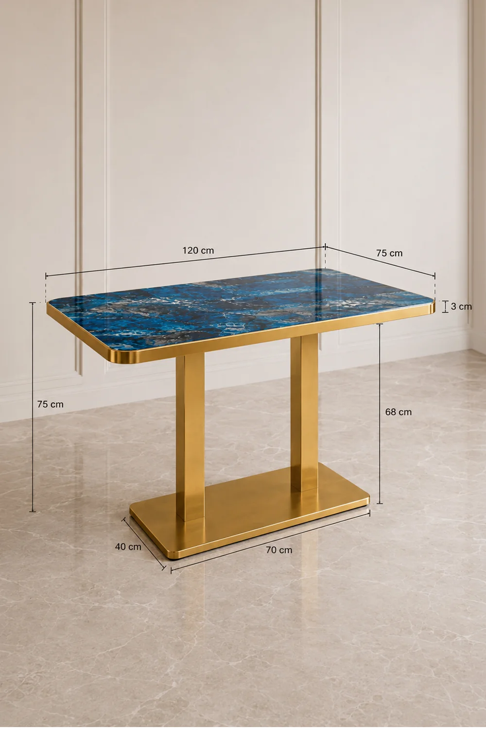 tablero mesa piedra sinterizada marmol azul rectangular medidas