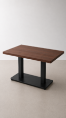 mesa pie central doble con tablero de madera maciza de abeto