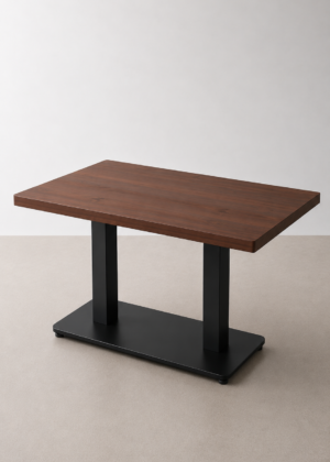 mesa pie central doble con tablero de madera maciza de abeto