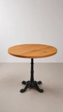mesa tablero redondo madera maciza alistonado nogal