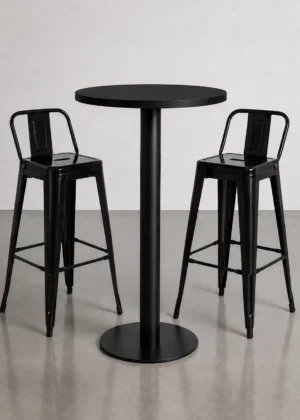 mesa y taburetes altos hosteleria