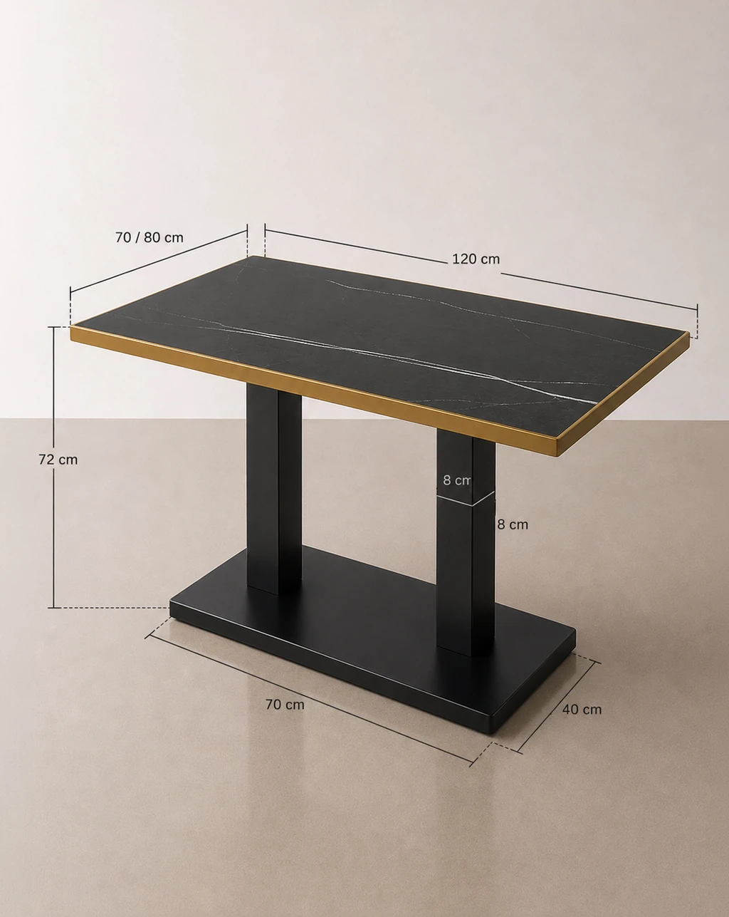 Mesa para Comedor hosteleria Rectangular Dorada Royal medidas