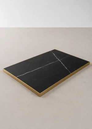 Tablero Mesa Rectangular Multicapa Mármol Negro Canto Dorado
