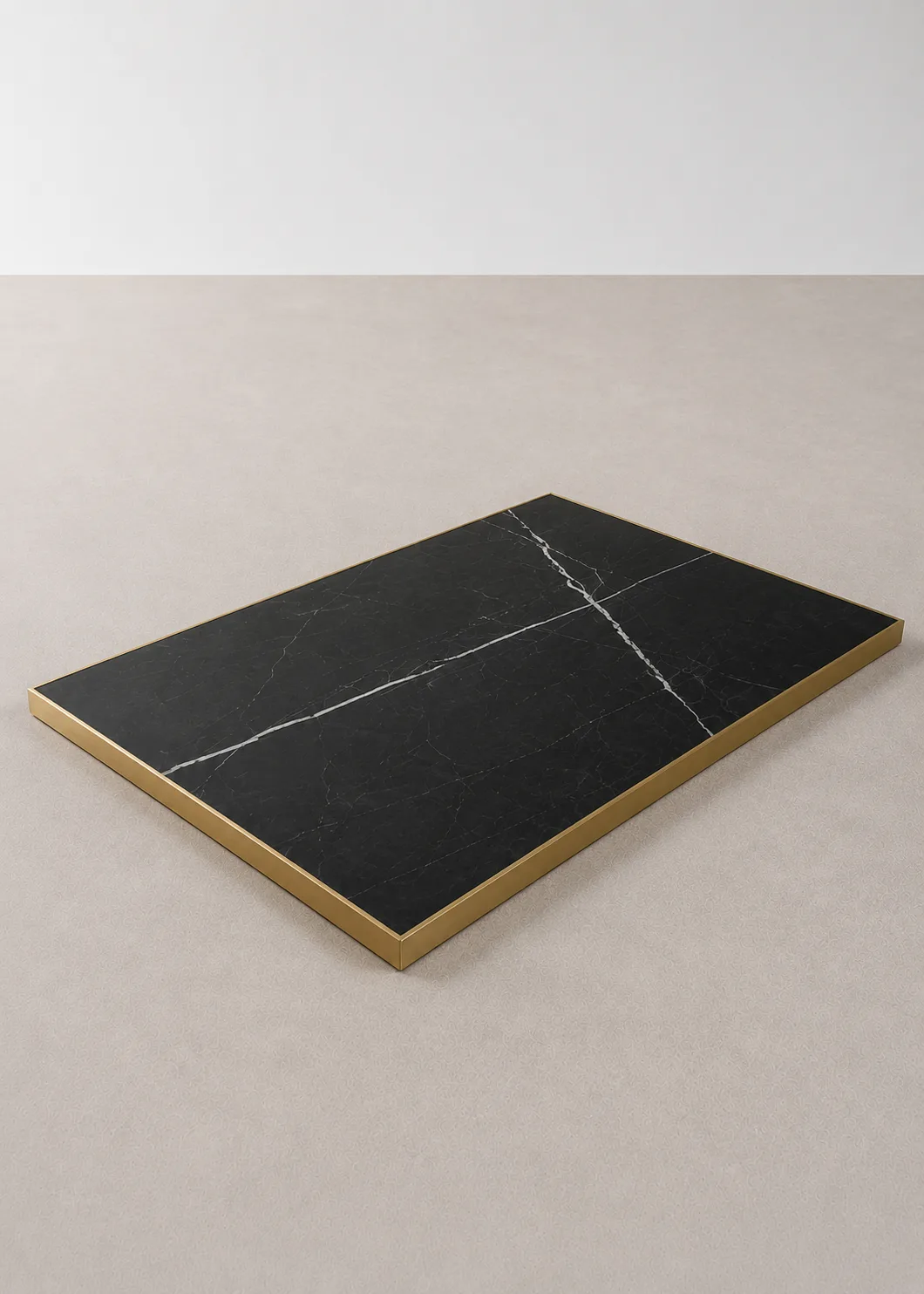 Tablero Mesa Rectangular Multicapa Mármol Negro Canto Dorado
