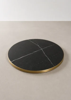 Tablero Redondo para Mesa Multicapa Mármol Negro Canto Dorado