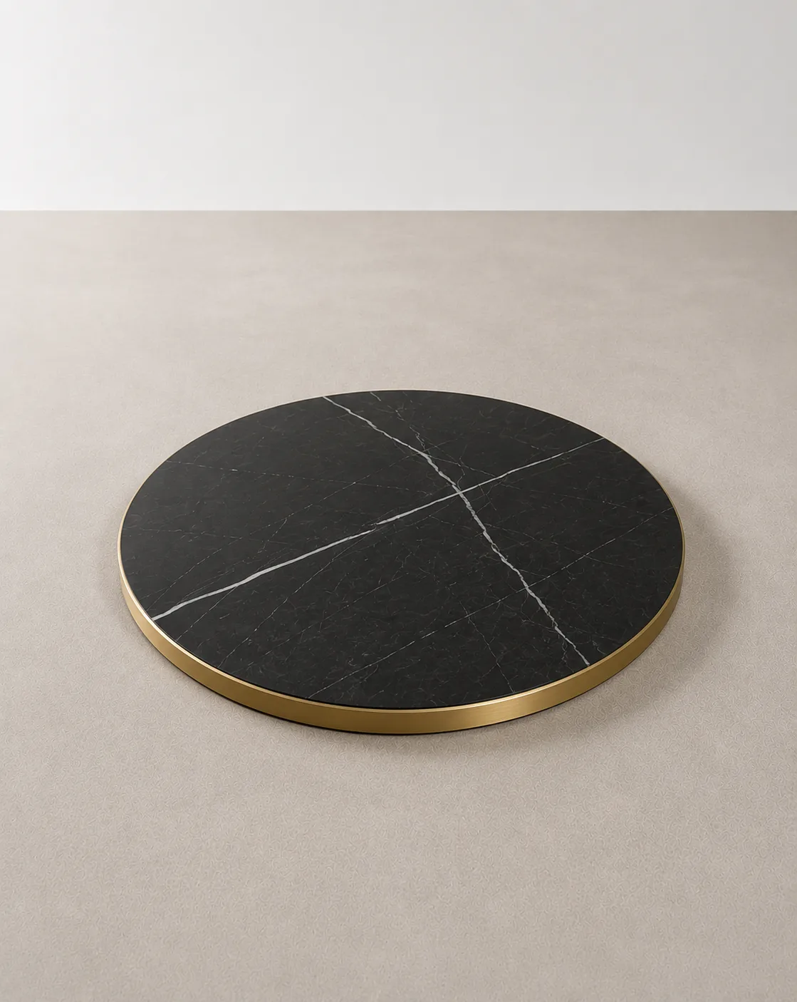 Tablero Redondo para Mesa Multicapa Mármol Negro Canto Dorado