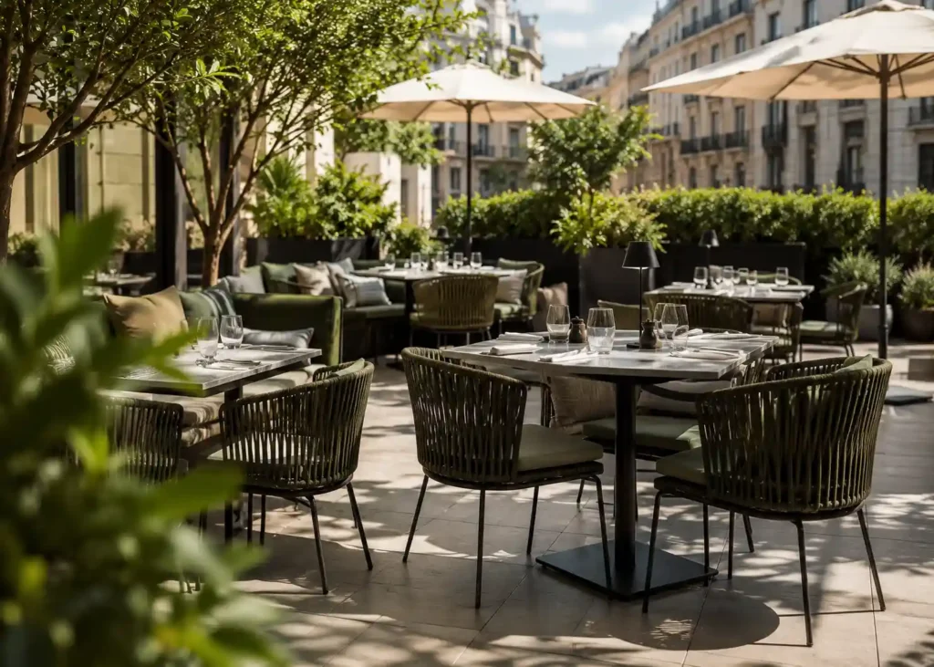 Sillas y mesas de restaurante en Madrid