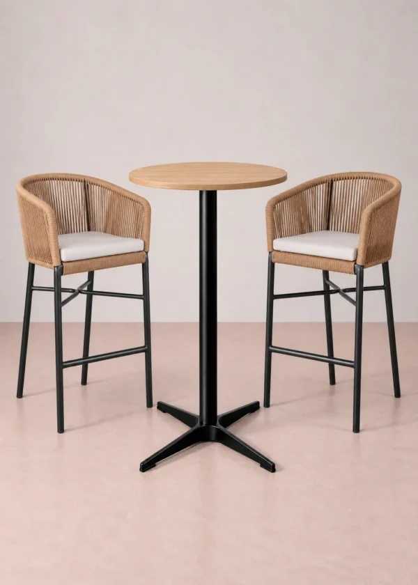 pied central de table haute cross d'extérieur avec tabourets